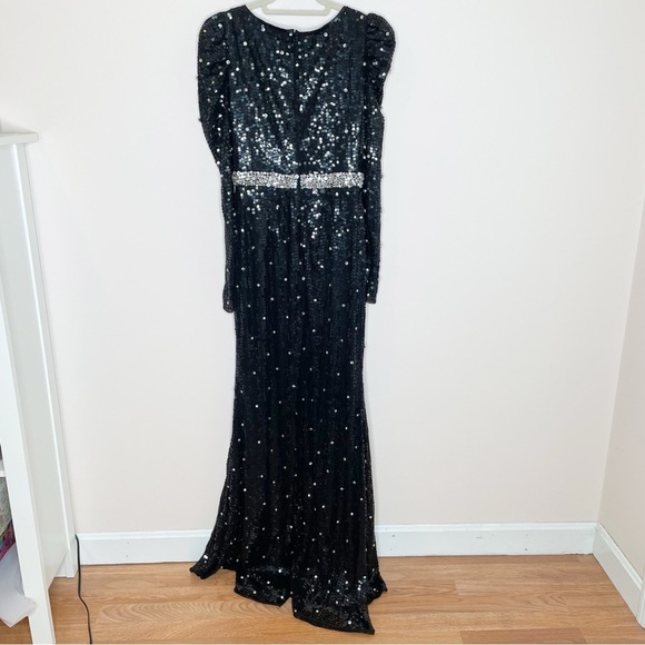 Mac Duggal Sequin Rhinestone Long Sleeve Maxi Formal Dress Gown Black 10736 - Picture 5 of 10